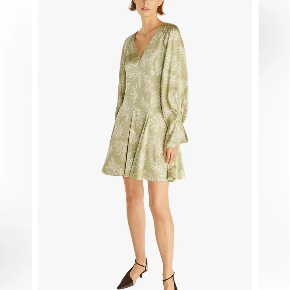 Rebecca Taylor Sage Green Floral Long Sleeve Dress